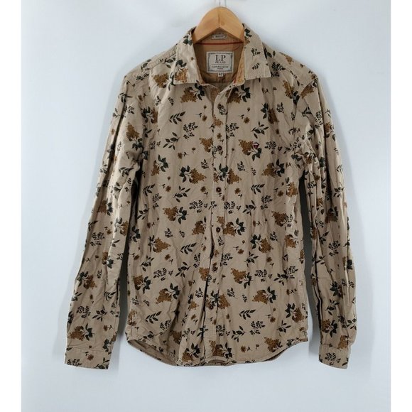 LP Jeans Men's Brown Floral Button Up Dress Shirt Size 40 SLIM Fit‎ - Picture 1 of 7